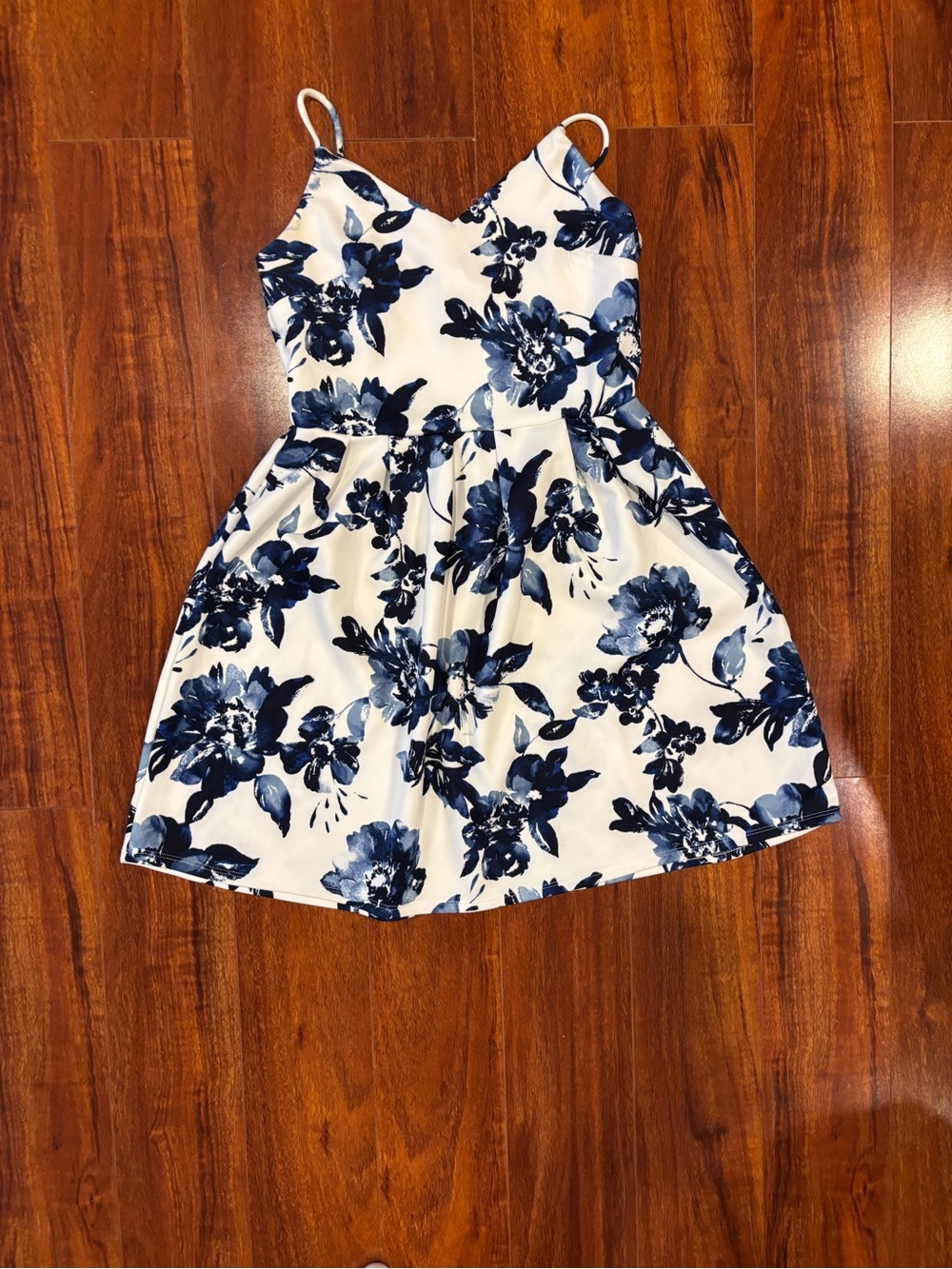 Monteau White Dress with Navy Floral Print